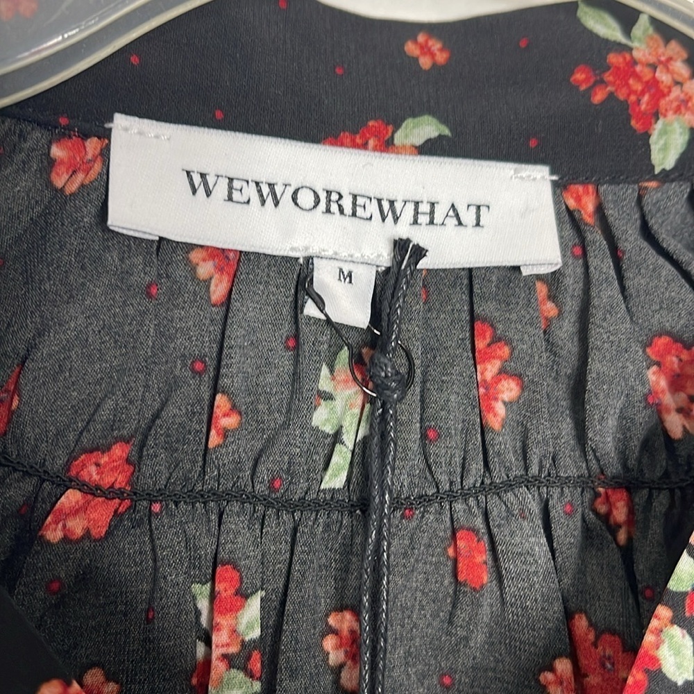 WeWoreWhat High Low Polka Dot Black Floral Long Sleeve Dress Size Medium New - Picture 6 of 11